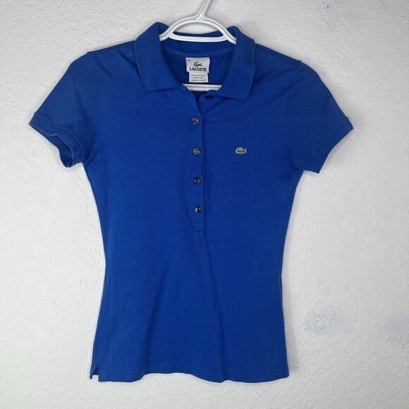 Lacoste Women Blue Polo Shirt Size IT 36/ US S, Made in Peru, 94% Cotton, Casual - Picture 1 of 6